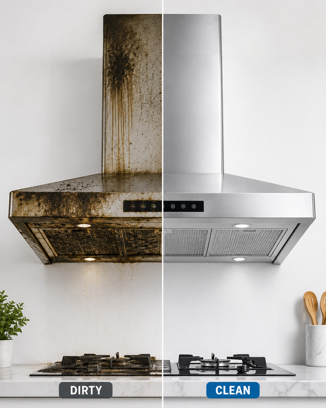 Kitchen chimney dirty vs clean comparison