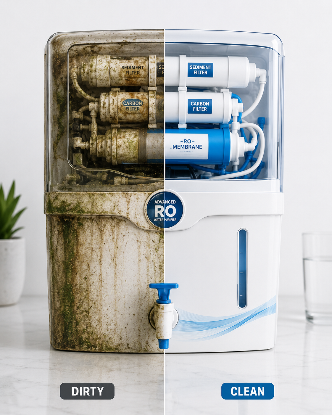 RO water purifier dirty vs clean comparison